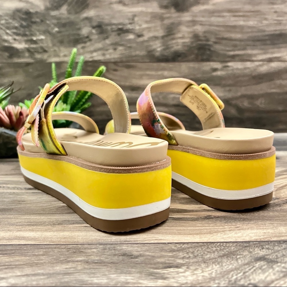 NIB Sam Edelman Agustine Platform Slide Sandal Lemon Zest Multi Leather 7.5M - Picture 7 of 12
